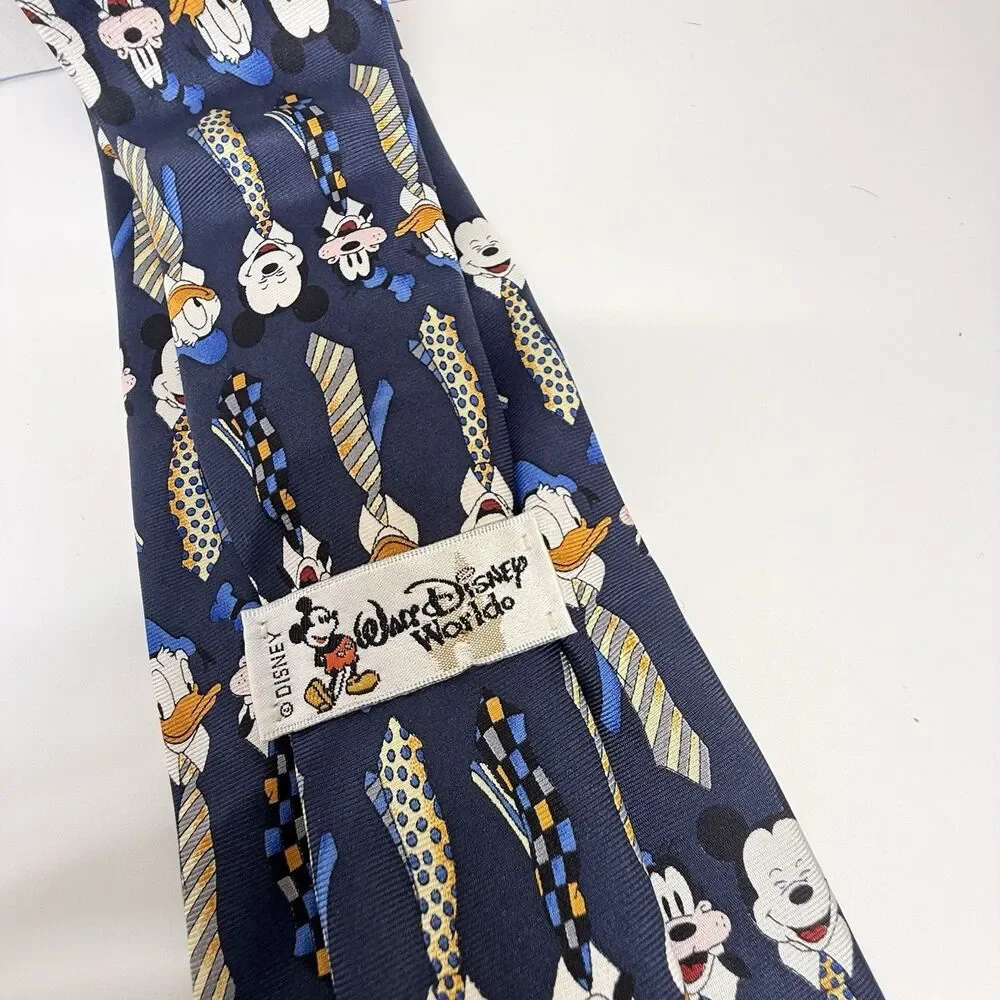 Walt Disney World Mickey Donald Goofy Wearing Ties 100% Silk Neck Tie